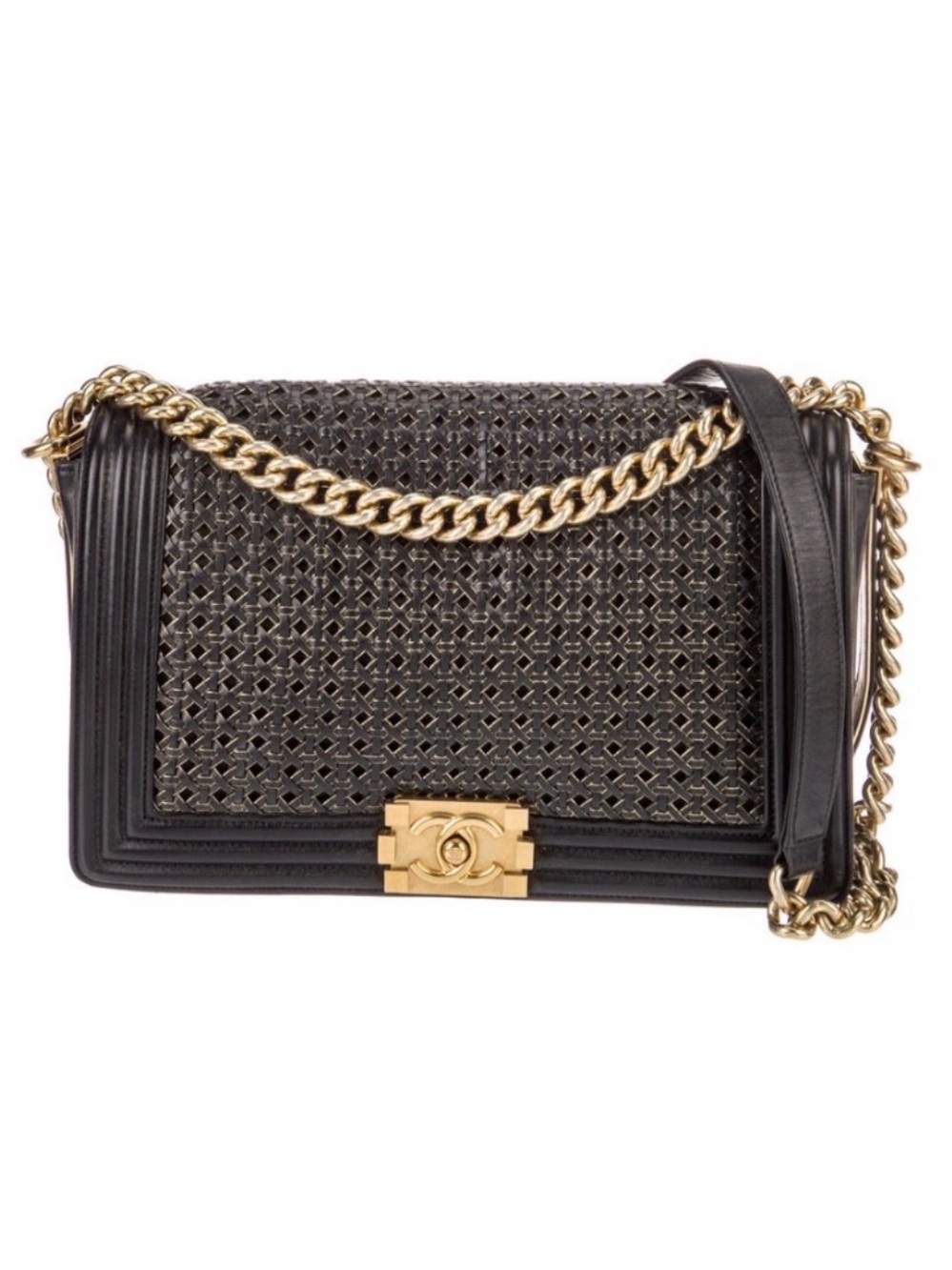 CHANEL Large Braided Boy Bag  Crossbody with Gold Hardware